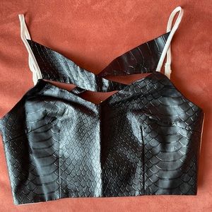 Faux leather snakeskin crop top